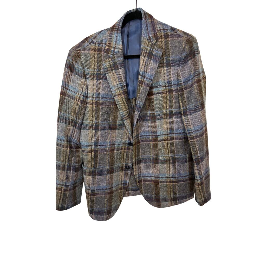 NWOT Angelo Nardelli Plaid Blue Check Wool Blazer Men's 52 Preppy Country Club